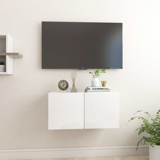 vidaXL Hengende TV-benk høyglans hvit 60x30x30 cm