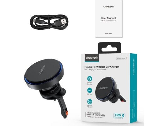 Choetech T205-F Magnetisk Holder Med 15 W Induktiv Lader For Luftventil - Svart