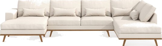 Copenhagen 5 seters Høyrevendt U formet Sofa med Divan og Sjeselong i Stoff Beige
