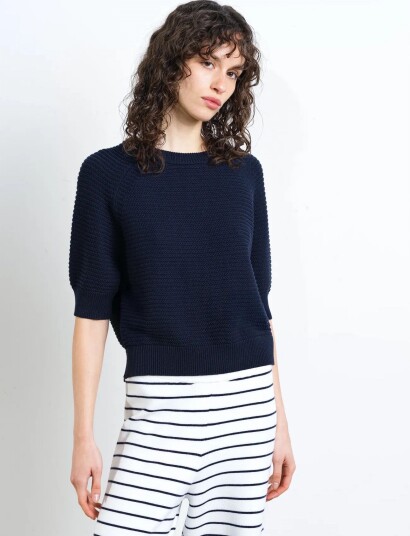 French Connection Lily Mozart Ss High Neck Knit Navy XS French Connection Lily Mozart Ss High Neck Knit Navy XS