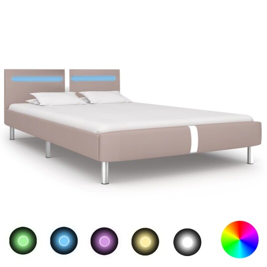 vidaXL Sengeramme med LED cappuccino kunstig skinn 135x190 cm vidaXL Sengeramme med LED cappuccino kunstig skinn 135x190 cm