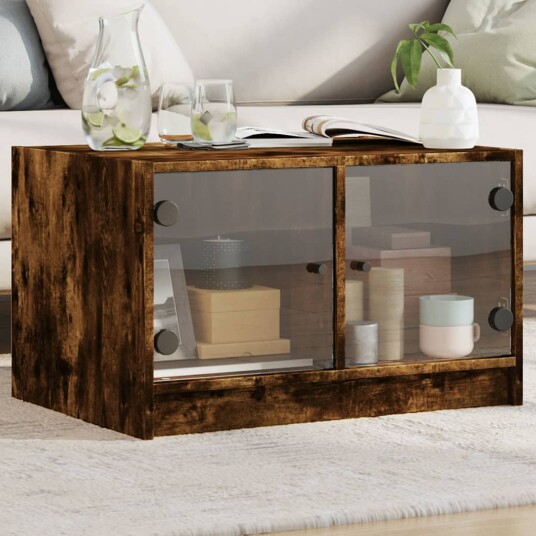 Salongbord med glassdører røkt eik 68x50x42 cm 8721012213180 Salongbord med glassdører røkt eik 68x50x42 cm 8721012213180