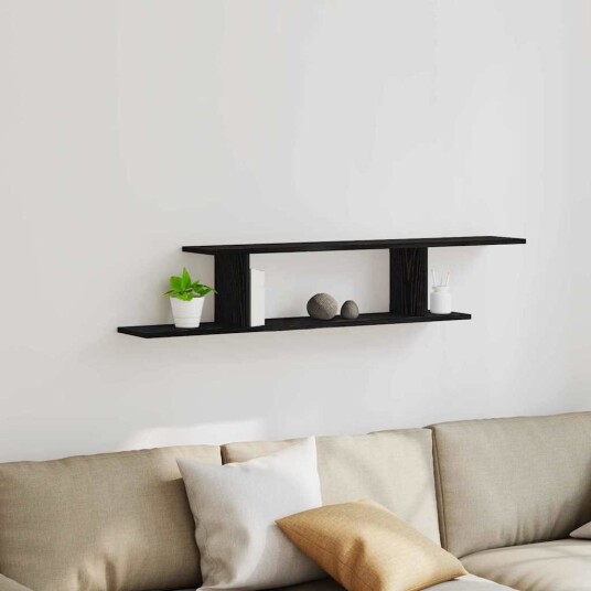 Veggmontert TV hylle Svart Eik 125x18x23 cm Laget av tre