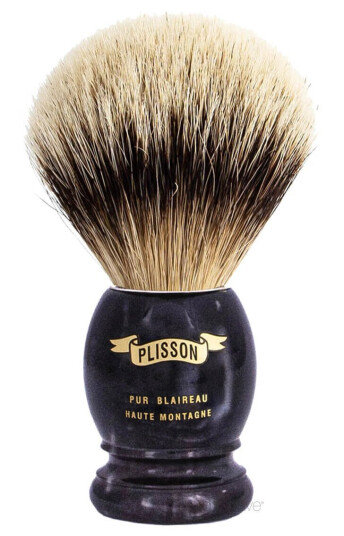 Plisson Shaving Brush, High Mountain White Badger & Genuine Black HornSize 12
