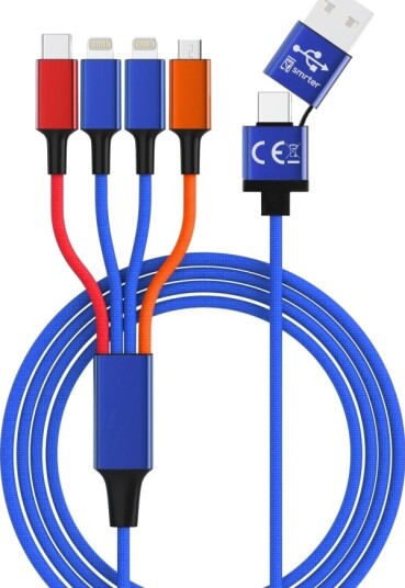 Usb-Kabel Smrter Usb-A + Usb-C Usb-C + Microusb + 2X Lightning 1,2 M Blå Smrter_Elite_L_Mix Usb-Kabel Smrter Usb-A + Usb-C Usb-C + Microusb + 2X Lightning 1,2 M Blå Smrter_Elite_L_Mix