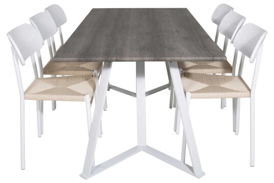 Venture Design Marina & Polly spisegruppe Grå/hvit 6 st stoler & bord 180 x 90 cm