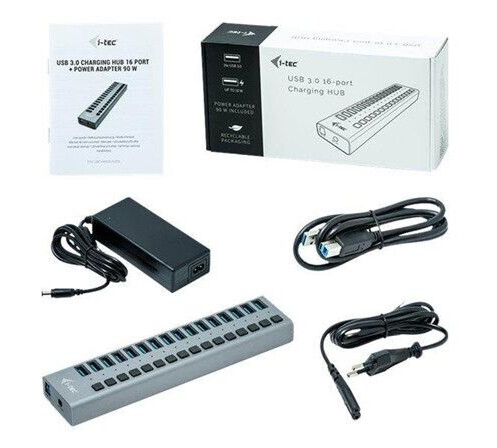 I-Tec USB 3.0 Charging HUB 16 port + Power Adapter 90 W USB-hub - 16 porter - Grå I-Tec USB 3.0 Charging HUB 16 port + Power Adapter 90 W USB-hub - 16 porter - Grå