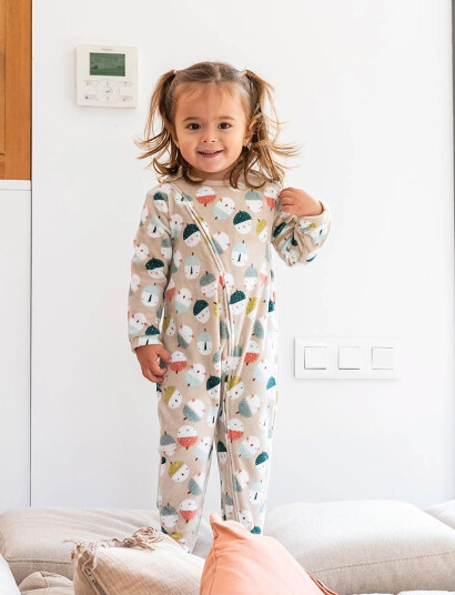 Boboli Velour Play Suit Printed For Baby -Bci Beige 86 Boboli Velour Play Suit Printed For Baby -Bci Beige 86