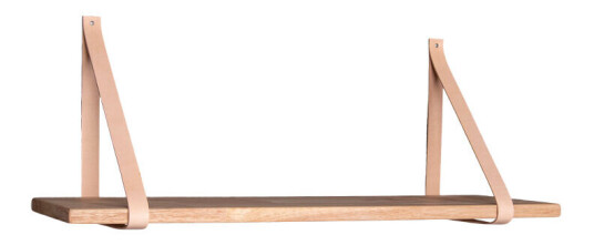 Foyle vegghylle 80x20 cm natur olie, skinnstropper brun.