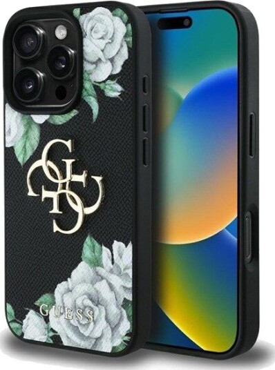 GUESS Grained Roses Big 4G logo case for iPhone 16 Pro Max - black