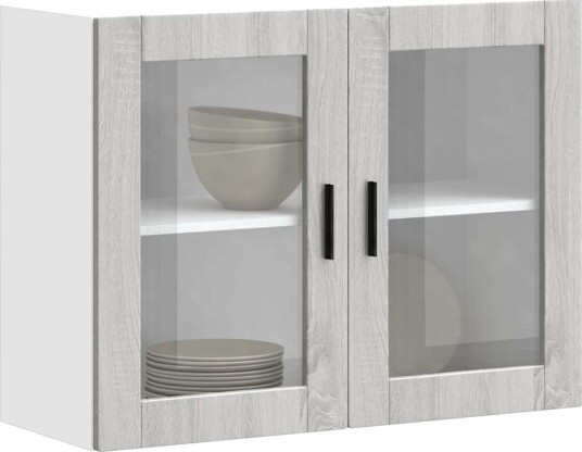  Veggmontert kjøkkenskap med glassdør Porto grå sonoma 8721158424396