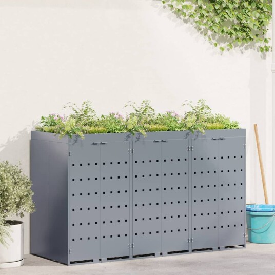 vidaXL Oppbevaring for 3 søppelbøtter Lysegrå 204 x 77,5 x 121,5 cm
