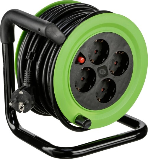 Rev Kabeltrommel Mini Med 4 Uttak (Type F) 15 m Grønn/Svart