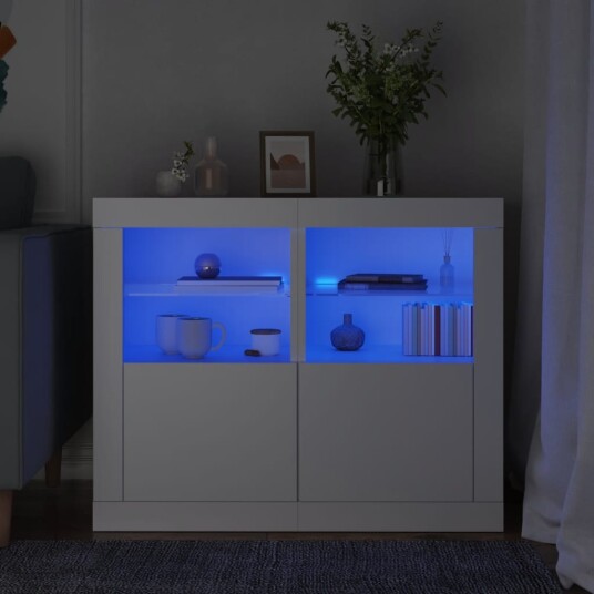  Sideskap med LED 2 stk hvit konstruert tre 8721012252158