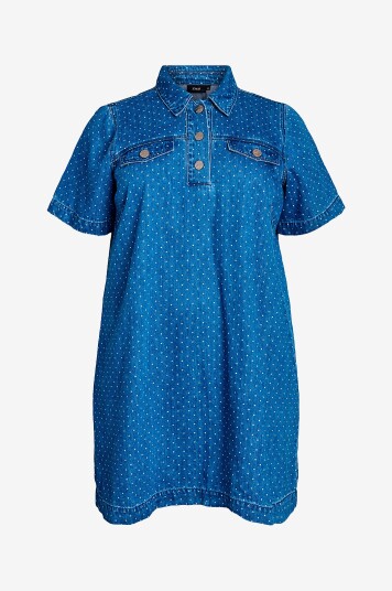 Zizzi Denimkjole jMisha S/S Dot Blå Zizzi Denimkjole jMisha S/S Dot Blå