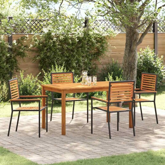  5-delt hagediningsett svart poly rattan akacia