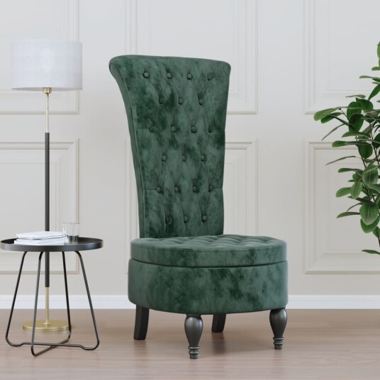 Stol med høy ryggstøtte mørkegrønn fløyel knappdesign 352466