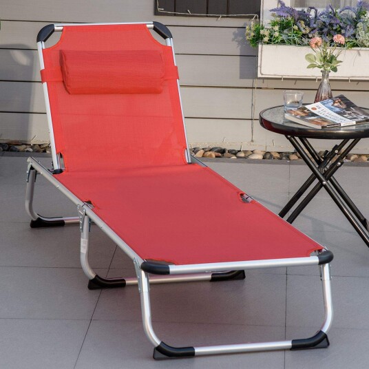 Ergonomisk rød solseng i aluminiumsstoff 5 veis Ergonomisk rød solseng i aluminiumsstoff 5 veis
