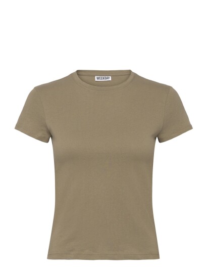 Weekday Slim Short Sleeved Cotton T Shirt Khaki green XXS