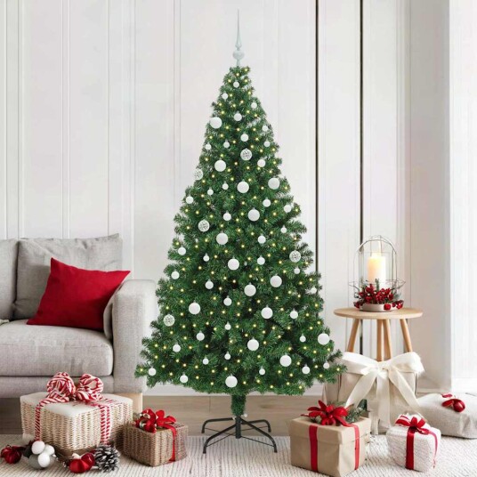 Kunstig juletre med 300 LED grønn 180 cm PVC og Stål og Plast