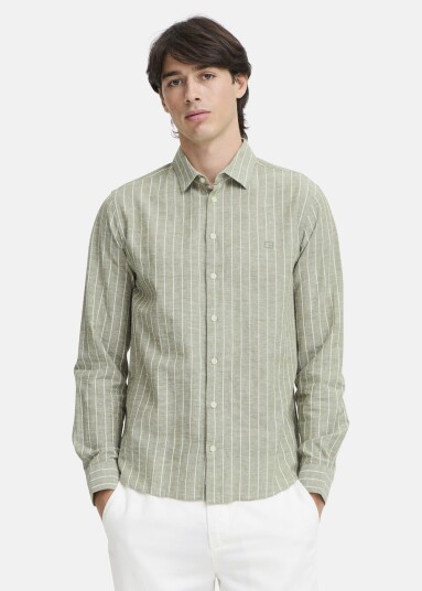 Casual Friday Cfandré Ls Wide Stripe Linen M Winter Moss Xl Langarmede Skjorter