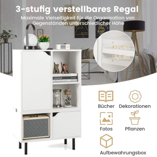 Bokhylle stablebar bokhylle med 2 dører og 5 rom som kan separeres med justerbar hylle 60 x 30 x 96,5 cm hvit