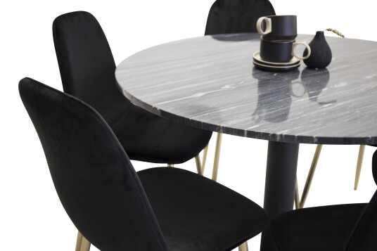Venture Design Estelle & Polar spisegruppe Svart/svart 6 st stoler & bord 106 cm