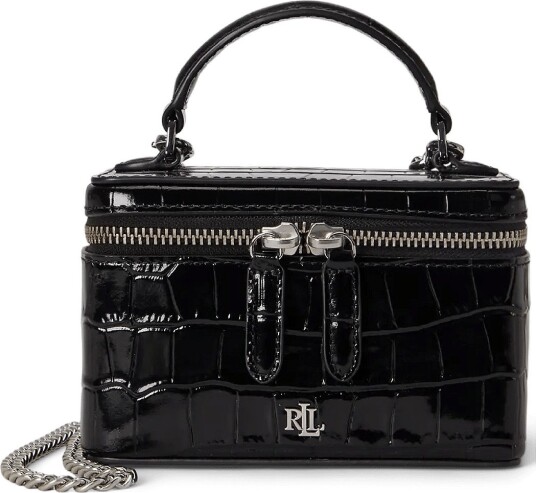Lauren Ralph Lauren Croc Embossed Small Hallee Crossbody Bag BLACK One Size