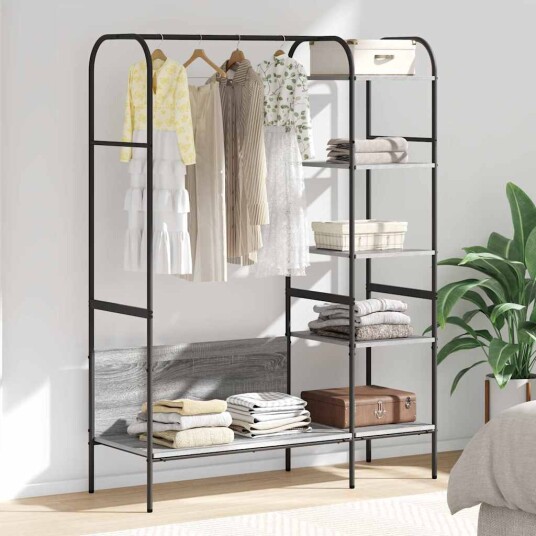Klesstativ med hylle Grå 120 x 44 x 160 cm Konstruert tre Klesstativ med hylle Grå 120 x 44 x 160 cm Konstruert tre
