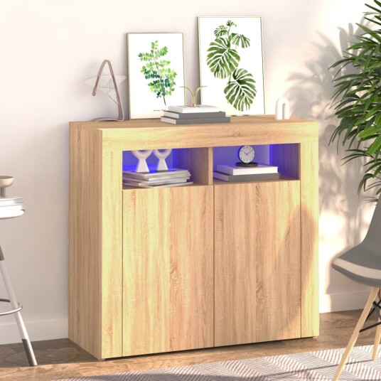 vidaXL Skjenk med LED-lys sonoma eik 80x35x75 cm vidaXL Skjenk med LED-lys sonoma eik 80x35x75 cm