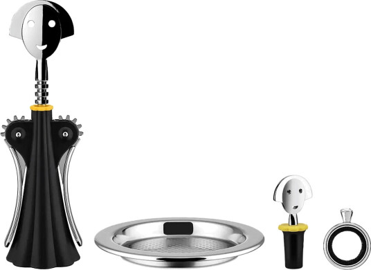Alessi Set  Corkscrew Anna G The Stopper "Anna Stop 2" The Drip Ring "Noé"  And The Bottle Coaster 5009   Silver   ONE SIZE