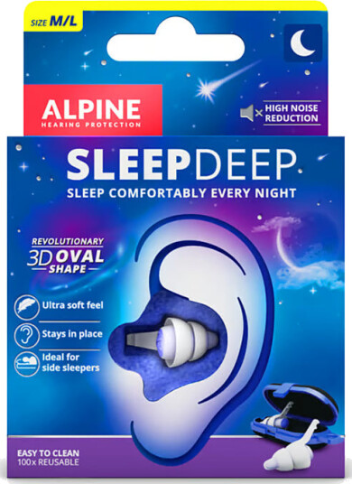 Alpine Sleepdeep, Gjenbrukbar Øreplugg, Sove, Normal, In-Ear, Blå, Hvit, 27 Db Alpine Sleepdeep, Gjenbrukbar Øreplugg, Sove, Normal, In-Ear, Blå, Hvit, 27 Db