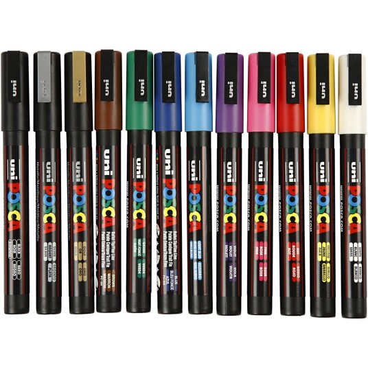 Posca tusjer PC-3M Basisfarger 12 stk.