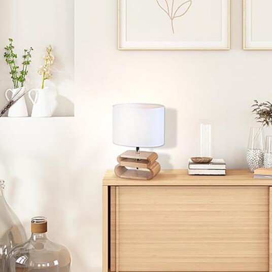 Oslo bordlampe hvit/lys tre høyde 30 cm – COREP SAS   Stue   Skandinavisk   Stoff / Tekstil   Med skjerm