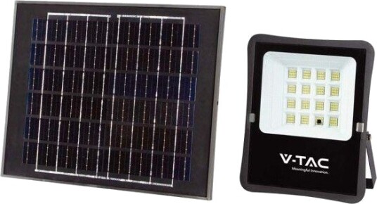 V Tac 12W Solcelle lyskaster LED IP65 sort inkl. solcelle fjernkontroll Kulør : Nøytral