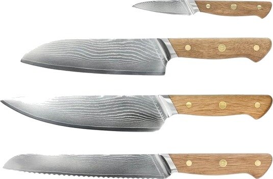 Pillivuyt Gourmet Douron knivsett 4 deler damaskusstål/eik