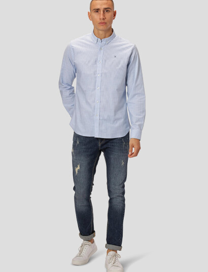 Clean Cut Copenhagen Oxford Stretch Stripe L/S - Blue - XL Clean Cut Copenhagen Oxford Stretch Stripe L/S - Blue - XL