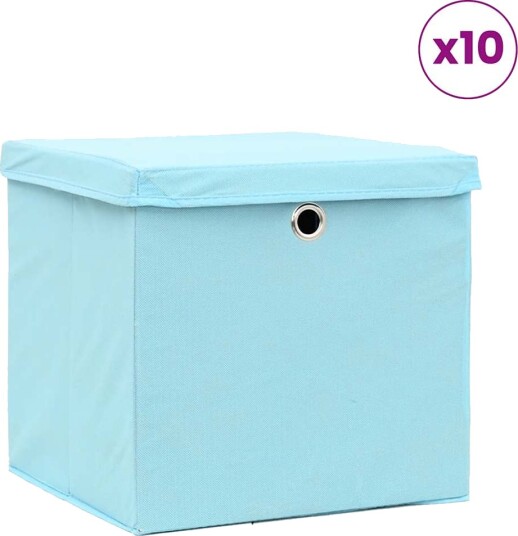 vidaXL Oppbevaringsbokser med lokk 10 stk babyblå 32x32x32 cm stoff vidaXL Oppbevaringsbokser med lokk 10 stk babyblå 32x32x32 cm stoff