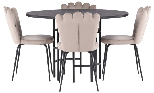 Venture Design Copenhagen & Limhamn spisegruppe Beige/svart 4 stoler & bord 115 cm
