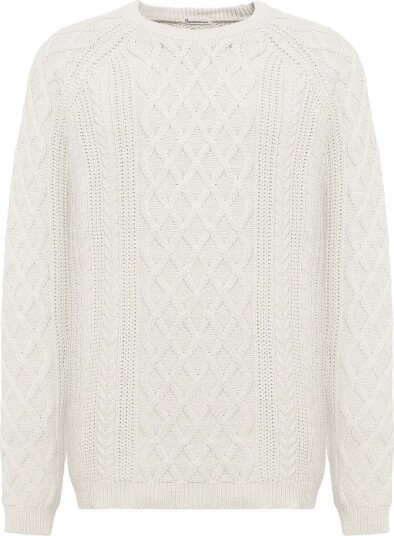 Knowledge Cotton Apparel Cable Knit Sweater   Cream   L