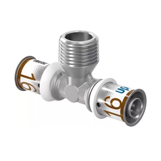 Uponor S-press Plus T-rør Med Utvendig Gjenge 16mm-1 2 Tommer