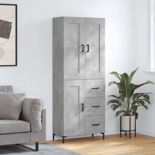 Highboard betonggrå 69,5x34x180 cm konstruert tre Highboard betonggrå 69,5x34x180 cm konstruert tre