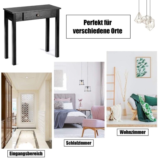 Konsollbord med skuff inngangsbord smalt industrielt sidebord laget av tre 71 x 30 x 71cm svart
