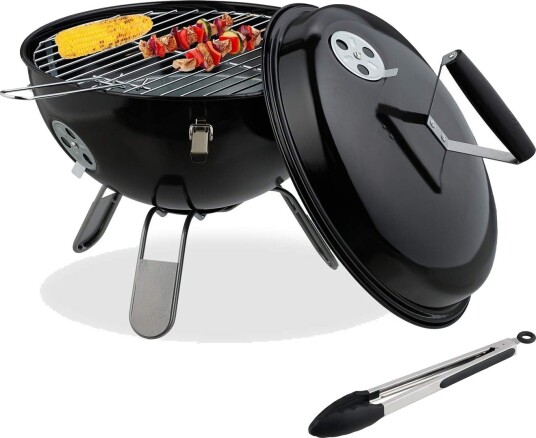 Northix bærbar kulegrill 37 cm med tang
