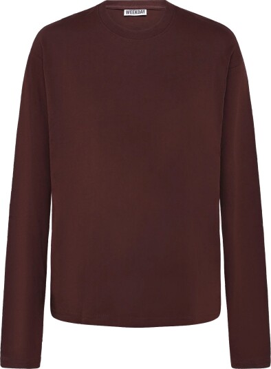 Weekday Long Sleeved Boxy Cotton T Shirt DARK BROWN M