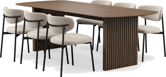 Richeto spisebord 240 cm med 6 Lucy spisestoler - Røkt eik / Greige bouclé