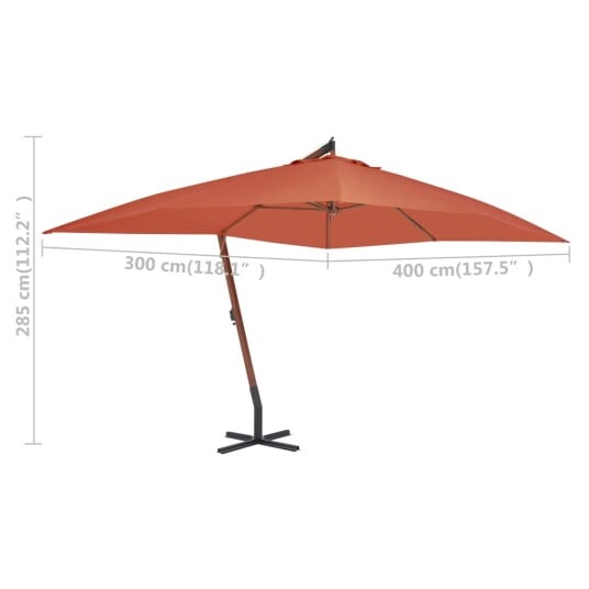 vidaXL Hengeparasoll med trestang 400x300 cm terrakotta