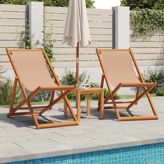 Sammenleggbare strandstoler 2 stk gråbrun stoff og heltre 3214499 Sammenleggbare strandstoler 2 stk gråbrun stoff og heltre 3214499