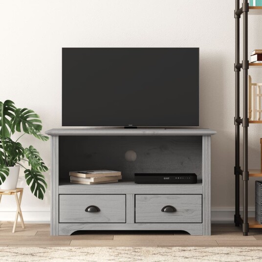 vidaXL TV-benk med 2 skuffer BODO grå 91x43x56 cm heltre furu
