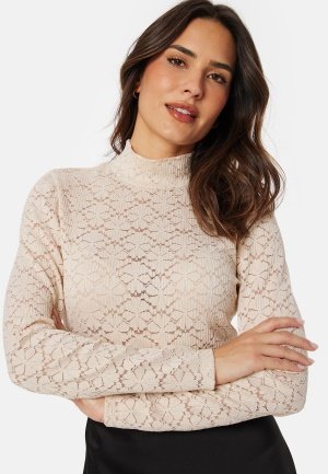 BUBBLEROOM Turtleneck Lace Top Light beige XL